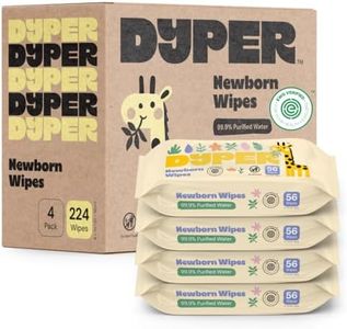 DYPER - Newborn Baby Wipes - 99.9% Water, 100% Plant-Based, Unscented & Hypoallergenic, Soft for Sensitive Skin, Plastic-Free, Skin-Friendly Ingredients - 4 Pack (224 Wipes)