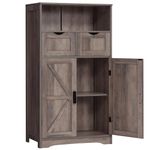 WEENFON Floor Storage Cabinet with 2 Adjustable Drawers & 2 Barn Doors, Bathroom Cabinet with 2 Shelf, for Living Room, Home Office, Kitchen,Rustic Oak