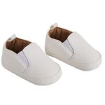 BabyMoo Leather Baby Boy & Girl Pull-On Booties | Cozy Fleece Infant All Seasons Footwear White | Age 9-12 Months
