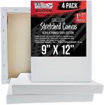 U.S. Art Supply 9 x 12 inch Gallery Depth 1-1/2" Profile Stretched Canvas, 4-Pack - 12-Ounce Acrylic Gesso Triple Primed, Professional Artist Quality, 100% Cotton - Acrylic Pouring, Oil Painting