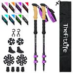 TheFitLife Carbon Fiber Trekking Poles – Collapsible and Telescopic Walking Sticks with Natural Cork Handle and Extended EVA Grips, Ultralight Nordic Hiking Poles for Backpacking Camping (Purple)