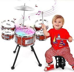 m zimoon Kids Drum Kit for Toddlers 3 - 6 w/ Light, Toddler Toys Jazz Kids Drum Set, Musical Instruments 5 Drums Toy with Stool, Sensory Toys Mini Band Rock Set Gifts Toys for 3-6 Years Old Boys Girls