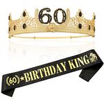 60TH Birthday King Crown and Sash, Gifts for Men. Birthday Party Decoration for Men(Gold)