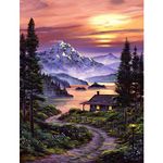 DIY 5D Diamond Painting by Numbers Kits, Mountain Lake Trees Cabin, Full Drill Rhinestones Paint with Diamonds Crystal Diamond Art (Cabin)