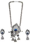 Molika Oxidised Silver Designer Jewellery Krishna Flute Peacock Necklace Set for Women & Girls