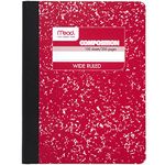 Mead Composition Notebook, Wide Ruled Paper, 9-3/4" x 7-1/2", 100 Sheets, Red Marble (09918AB5)