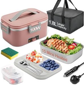 BYbrutek Electric Lunch Box 100W, 1.8L Removable Stainless Steel, 3-in-1 Portable Heated Lunch Box, 12V/24V/220V Insulated Heat Box for Car/Truck/Office/Home, with Insulated Bag and Sponge (Pink)