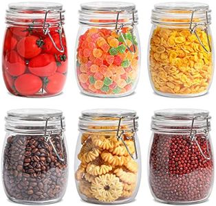 ComSaf 25oz Airtight Glass Jar with Clip Top Lids Set of 6, 750ml Square Food Storage Canisters Container with Clamp Seal Wire for Kitchen Preserving Pickling Canning Sugar Coffee Beans Cereal