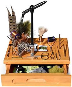 Creative Angler Wooden Fly Tying Station with Tools and Materials