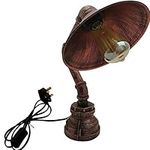 LEDSone Vintage Industrial Steampunk Table Lamp Rustic Red Water Pipe Bedside Desk Lamp for Bedroom, Study Room[Energy Class A++] (Table Lamp with Cone Shade)