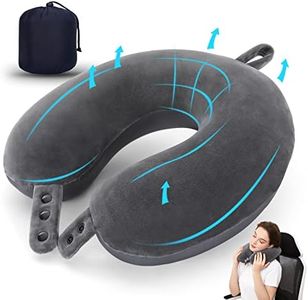 Travel Neck Pillow, Best Memory Foam Airplane Pillow for Head Support Soft Adjustable Pillow for Plane, Car & Home Recliner Use (Grey)