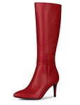 Allegra K Women's Pointed Toe Side Zipper Stiletto Heel Red Knee High Boots 8 M US