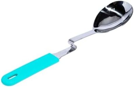 Souper Cubes + Lori Greiner No Mess Stainless Steel Cooking Spoon with Silicone Handle - Stainless Steel Serving Spoon No Mess Design Hooks on Side of Any Pot - Aqua