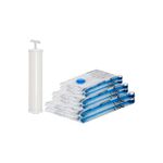 amazon basics Vacuum Compression Storage Bags with Hand Pump - 6-Pack (2 Jumbo, 2 Large, 2 Medium), Plastic, Transparent