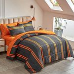 FlySheep Boho Striped Bed in a Bag 7 Pieces Queen Size, Bright Orange Striped on Black Bed Reversible Comforter Set (1 Comforter, 1 Flat Sheet, 1 Fitted Sheet, 2 Pillow Shams, 2 Pillowcases)