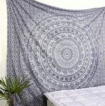 Popular Handicrafts Wall Hanging Tapestry for Bedroom Hippie Mandala Bohemian Tapestry Floral Design Indian Magical Thinking Tapestries Dorm Decor 54 x 82 Inches (140cm x 210cm) Grey & Silver