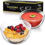 Dragon Glassware Clear Glass Bowl Set - 23 oz Durable Insulated Double Wall Glass Cereal Bowls Set of 2 - Microwave Safe Glass Bowls for Eating - Large Glass Soup Bowls - Glass Salad Bowl