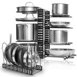 GeekDigg Pots and Pans Organizer for Cabinet | 7.9"D x 21.3"W x 16.3"H Adjustable Durable Iron Pot Rack Pot Lid Holder for Kitchen Counter & Cabinet | Easy Setup, 3 DIY Methods, 8+ Pots & Pans - Black