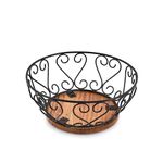 EDHAS Iron Fruit Bowl with Wooden Base for Kitchen Countertop & Dining Room and Pantries (22.86cm x 22.86cm x 10.16cm)