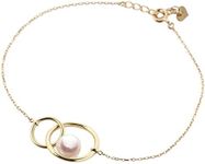 Moon Label "Nexus Pearl Bracelet White Akoya Cultured Pearl Bracelet for Women with 18K Yello Gold |7mm Akoya Cultured Pearl Bracelet with Stylish Design- JAPAN, Pearl