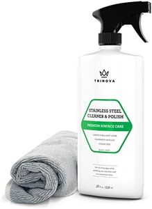 TriNova Stainless Steel Cleaner and Polish for Commercial Refrigerators with Microfiber Cleaning Cloth. Cleaning Spray for Appliances, Fridge, Microwave Oven, Kitchen. 16oz
