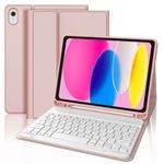 SENGBIRCH Keyboard Case for iPad 10th Generation (10.9", 2022) - UK layout Keyboard, Flip Stand Case with Pencil Holder Detachable Wireless Bluetooth Keyboard, Light Pink