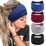 Wide Headbands for Women Black Stylish Head Wraps Boho Thick Hairbands Large African Sport Yoga Turban Headband Hair Accessories (Pack of 4)