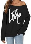 florynova Women's Off One Shoulder Tops Long Sleeve Plus Size Sweatshirt Slouchy Baggy Pullover Sweater(Black, 2XL)