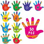 50 PCS Colorful Handprint, Mini Hand Accents Cut-outs Bulletin Board Classroom Decoration in 10 Colors Erasable & Writable DIY Crafts Project Party Supplies for Kids Teacher Student Back to School