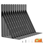 LuckIn 12-Pack 11 Inch Heavy Duty Shelf Bracket, Wall Shelf Brackets Fit for 12 14 16 Inch Floating Shelves, 90 Degree Triangle, 250 LBS Max Load, Mounting Hardware Included, Black