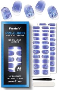 Beaolata Real Gel Nail Strips (No UV Light Needed) - 44Pcs Salon Quality Nail Stickers - Long Lasting Polish Wraps for Women, Easy Apply & Remove (Crystal Blue