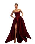 MllesReve Womens Long Strapless Satin Prom Dress Sleeveless Slit Evening Ball Gown with Pockets, Burgundy, 12