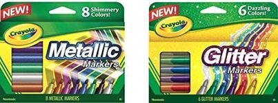 Crayola Metallic Markers 8 Count, Glitter Markers 6 Count, Combo Pack Bundle