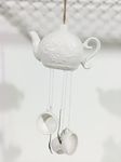 Pretty Home Porcelain Wind chime of Teapot Teacup Tea spoon ( White ) Home Kitchen Garden Indoor Outdoor Decoration