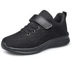 YHOON Boys Girls Sneakers Kids Shoes Unisex Lightweight Breathable Athletic Running Tennis Fitness Shoes Black Big Kid Size 1