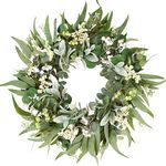 Sggvecsy Artificial Eucalyptus Wreath for Front Door 20 Inch Greenery Leaves Wreath Lambs Ear Wreath with White Berries Spring Summer Wreath for Farmhouse Window Porch Wall Home Indoor Outdoor Decor