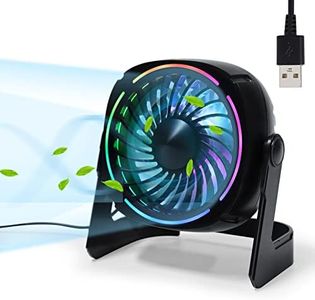 HeroPlus RGB Small USB Desk Fan, 6 Inch Small Fan with 8 Light Modes, Mini USB Fan with 3 Speeds, 60 Inch Cord, 360° Rotation, Quiet Operation, Portable Desk Fan for Rooms, Offices, Car, Travel