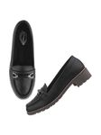 Shoetopia Upper Buckle Detailed Black Loafers for Women & Gilrs-EU38