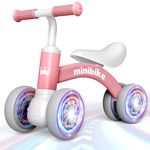 HappyGoLucky Baby Balance Bike 1 2 Year Old, 4 Wheels Lighting Ride On Toys for 1 2 Year Old Girls Gifts, Toddler Toys 1 2 Year Old Girl Toys Age 1-2, Baby Toys 10-36 Months Old Tricycles