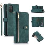 UEEBAI Case for Samsung Galaxy S20 FE 5G, 9 Card Slots Retro Leather Wallet Shockproof Flip Cover with Hand Strap Card Slots Zipper Pocket Kickstand Handbag Magnetic Closure - Retro Green