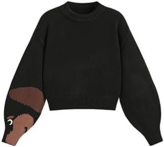 CIDER Women’s Goose Graphic Sweater Cute Knit Chunky Cropped Sweater Pullover Tops: Black, XL