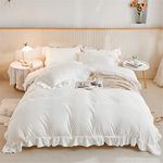 3 Pieces White Ruffle Bedding Set with 2 Pillowcase Frills Duvet Cover with Zipper Closure Soft Microfiber Duvet Cover Set King 220x230 cm