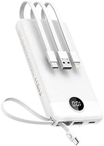 VEEKTOMX Power Bank 10000mAh, Portable Charger with Built-in Cables, USB C External Battery Pack with 5 Outputs and LED Display for iPhone/iPad/Samsung Galaxy and More (White)