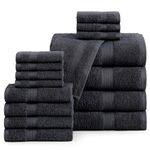 16 Piece Bath towels - Black Towels - 100% Cotton Towels For Bathroom, Luxury Bath Towels, Highly Absorbent Bathroom Towel Set, Super Soft, 4 Bath Towels, 4 Hand Towels, and 8 Wash cloths - Pack of 16