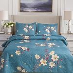 Hadi London 3Pcs Patchwork Quilted Bedspreads with 2 Shams | Reversible Floral Print | Lightweight Quilt Comfort | Fits Double and King Size Beds 220x240cm | 30 Unique Designs (MILAN-125)