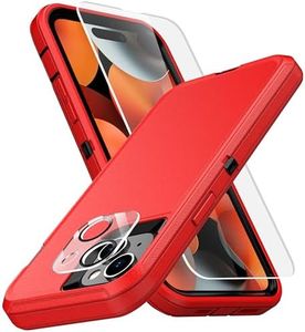 MXX Heavy Duty Made for iPhone 15 Plus Case with Tempered Glass Screen, Camera Lens Protector 3-Layer Full Body Protection - Shockproof Dustproof Cover for 15 Plus Phone Case 6.7" (Red/Black)
