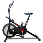 PowerMax Fitness BA-151 Air Bike with 1.5kg Fly Wheel, Moving Handles, Adjustable Seat | Home Gym Exercise Cycle for 120kg Max User | V-Belt Drive, Non-Slip Pedals | LCD Display