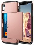 Coolden for iPhone XR Case Wallet Case Cover Armor Shockproof Case Heavy Duty Hard Back Soft Rubber Bumper Protective Phone Case Card Holder Slot Wallet Case Cover for iPhone XR 6.1 inch (Rose Gold)