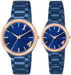 Acnos Stainless Steel Branded Uniq Blue Colours Dial Ring Case Gift Watch Analog Combo Couple Watches Men Women Watch Pack Of 2 Valentine's Day Special, Blue Band