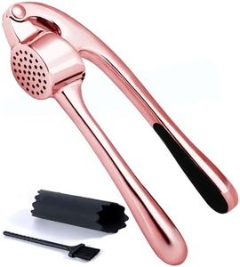 Kitessensu High Effective Premium Garlic Press Set, With Silicone Garlic Peeler & Brush, Heavy Duty Garlic Mincer, Easy to Squeeze and Clean, Rust Proof & Dishwasher Safe - Rose Gold